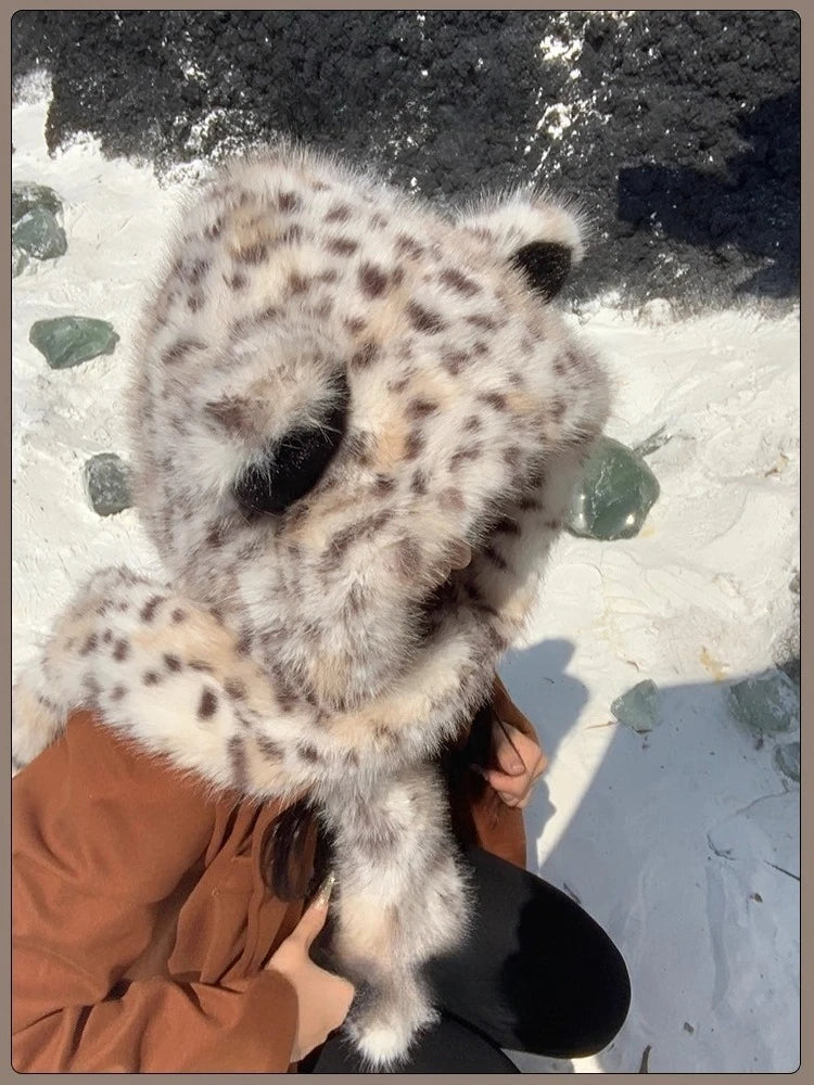 Y2k Aesthetic Kawaii Scarf Hat Faux Fur Cute Autumn Winter Japanese Keep Warm Punk Patchwork Cap Ears Christmas 2025 Women Hats