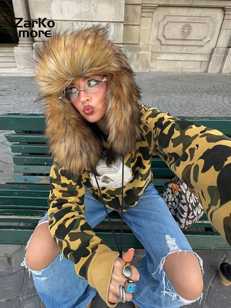 Fashion Street Faux Fur Hat Ear-flapped Women Plush Warm Lace Up Female Hats 2025 Winter Lady Y2k Streetwear New