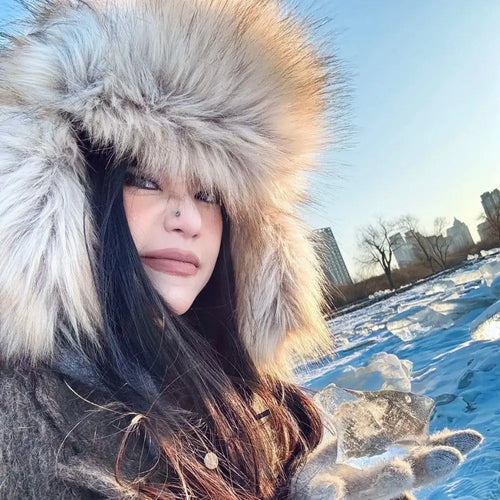 Fluffy Fur Bomber Hat For Men Women Luxury Y2k Beanies Pullover Caps Wide Brim Thicken Fur Lei Feng Hat Female Beanies Russia