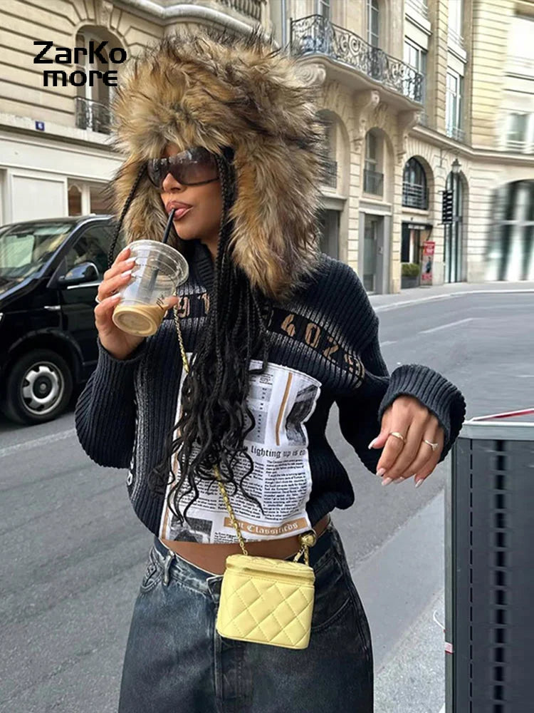 Fashion Street Faux Fur Hat Ear-flapped Women Plush Warm Lace Up Female Hats 2025 Winter Lady Y2k Streetwear New