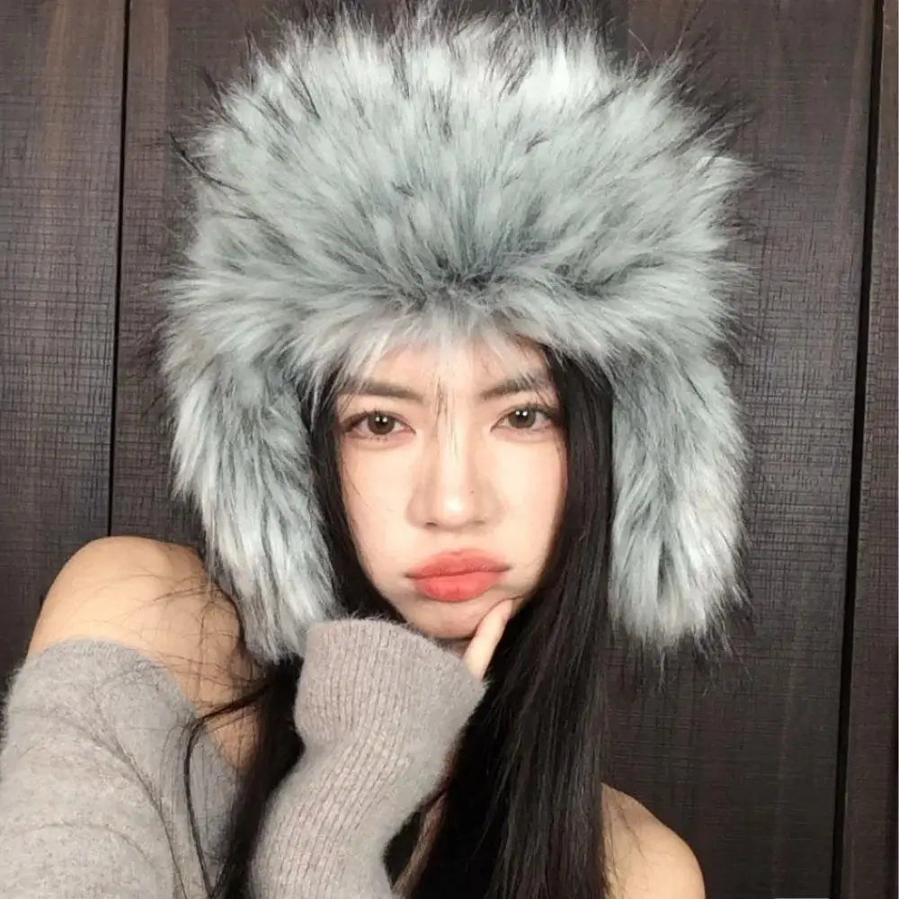 Fluffy Fur Bomber Hat For Men Women Luxury Y2k Beanies Pullover Caps Wide Brim Thicken Fur Lei Feng Hat Female Beanies Russia