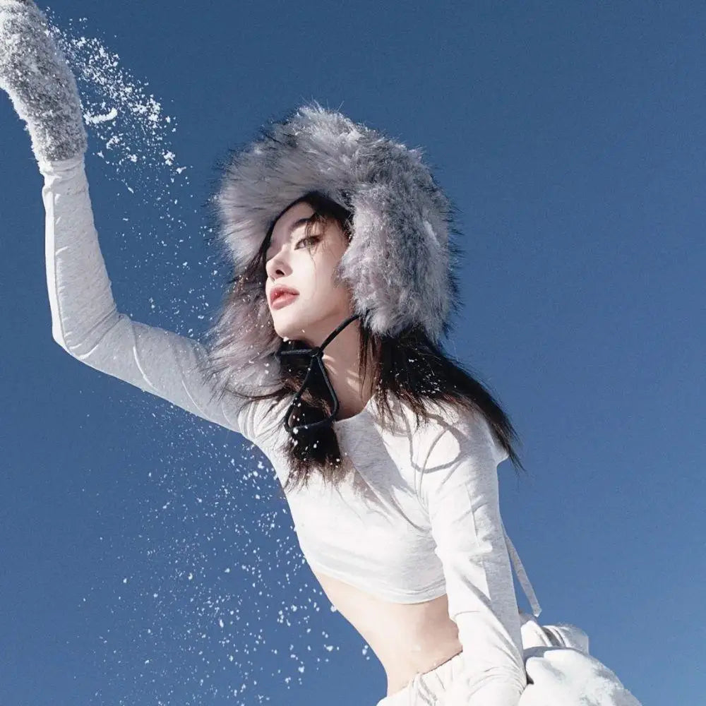 Fluffy Fur Bomber Hat For Men Women Luxury Y2k Beanies Pullover Caps Wide Brim Thicken Fur Lei Feng Hat Female Beanies Russia